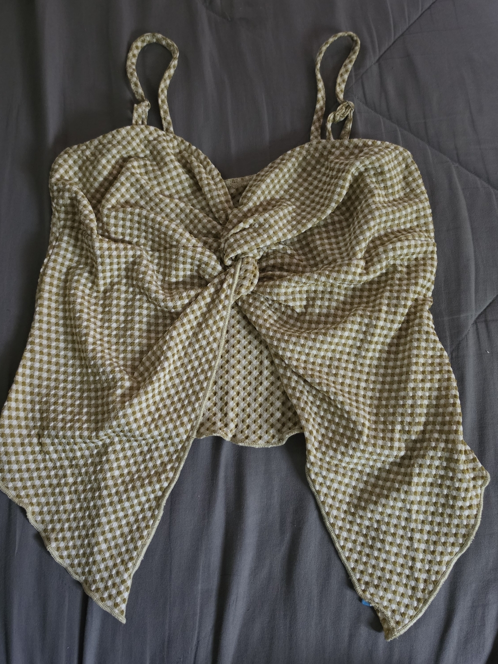 Cupshe Olive Gingham Twist-Front Handkerchief Hem Camisole